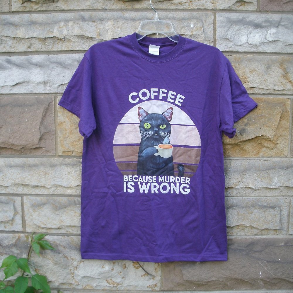 Black Cat Coffee Because Murder is Wrong T-Shirt sz M